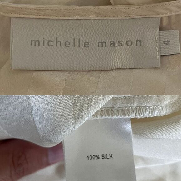 Michelle Mason Womens Size 4 Ivory Crepe Silk Satin Stripe Mini Wrap Shirt Dress - Picture 4 of 15